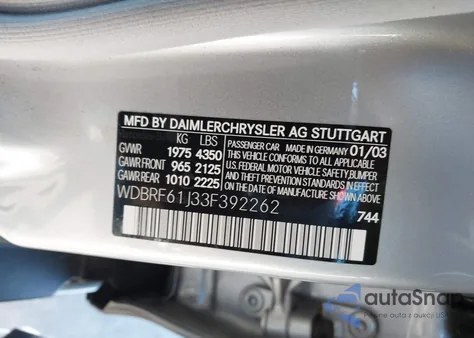 2003 Mercedes-Benz C 240 from USA, damaged, VIN WDBRF61J33F392262